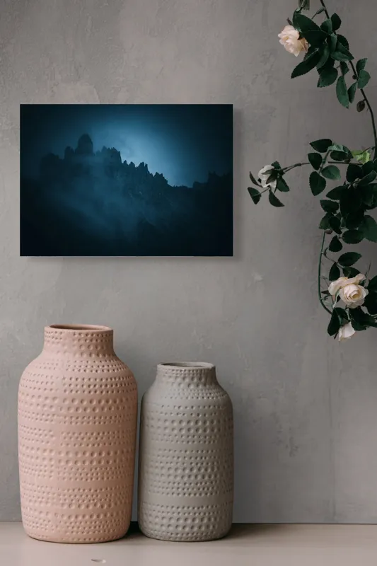 Tablou Canvas, "Misterul munților învăluiți de ceață", Mister, Seninătate, Umbre, Calm, Nocturn, Natură, Pitoresc, Misticism, Întuneric, Siluetă, 54 x 39 cm – poza 8