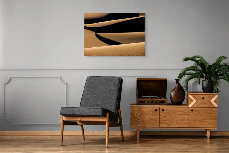 Tablou Canvas, "Umbrele nisipului în lumina apusului", Onduleuri, Nisip, Umbre, Texturi, Dune, Linii, Lumini, Peisaj, Armonie, 100 x 70 cm – poza 8