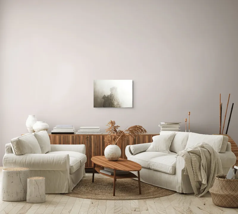 Tablou Canvas, "Vârf de stâncă în ceață densă", Piatra, Ceață, Copaci, Mister, Înălțime, Natură, Calm, Singurătate, Seninătate, Eleganță, 54 x 39 cm – poza 5