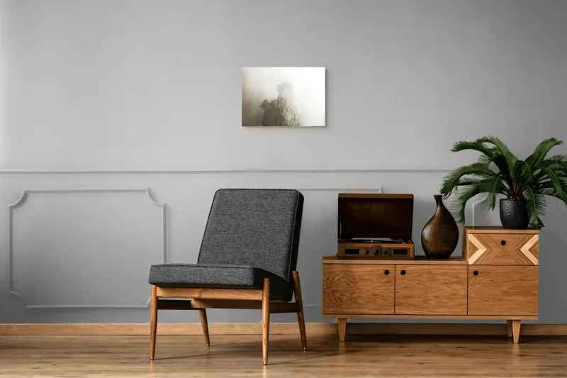 Tablou Canvas, "Vârf de stâncă în ceață densă", Piatra, Ceață, Copaci, Mister, Înălțime, Natură, Calm, Singurătate, Seninătate, Eleganță, 54 x 39 cm – poza 7