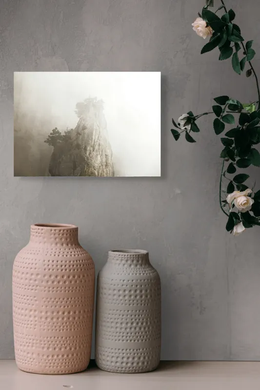 Tablou Canvas, "Vârf de stâncă în ceață densă", Piatra, Ceață, Copaci, Mister, Înălțime, Natură, Calm, Singurătate, Seninătate, Eleganță, 54 x 39 cm – poza 8