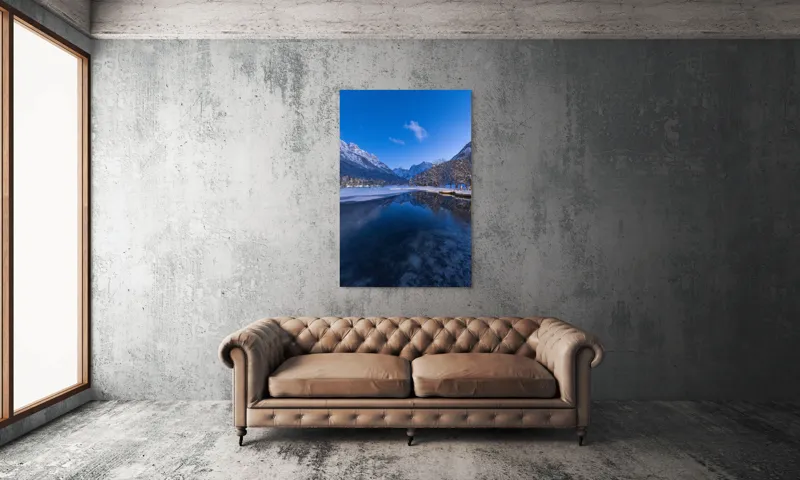 Tablou Canvas, "Reflecții de iarnă sub clar de stele", Cer, Munți, Reflecție, Zăpadă, Lac, Noapte, Stele, Frumusețe, Natură, Pădure, 100 x 150 cm – poza 6