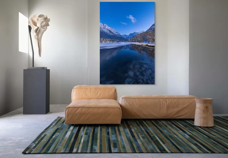 Tablou Canvas, "Reflecții de iarnă sub clar de stele", Cer, Munți, Reflecție, Zăpadă, Lac, Noapte, Stele, Frumusețe, Natură, Pădure, 100 x 150 cm – poza 7