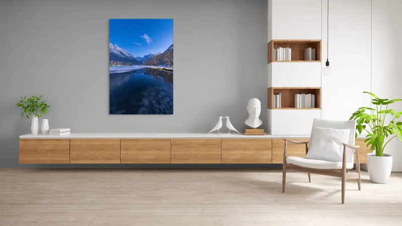 Tablou Canvas, "Reflecții de iarnă sub clar de stele", Cer, Munți, Reflecție, Zăpadă, Lac, Noapte, Stele, Frumusețe, Natură, Pădure, 100 x 150 cm – poza 8