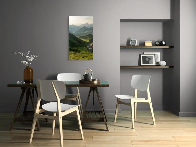 Tablou Canvas, "Poteca de vis printre munți verzi", Peisaj, Munți, Văi, Verdeață, Cărare, Cer, Liniște, Natură, Pitoresc, Magnific, Înălțimi, Umbre, 50 x 90 cm – poza 4