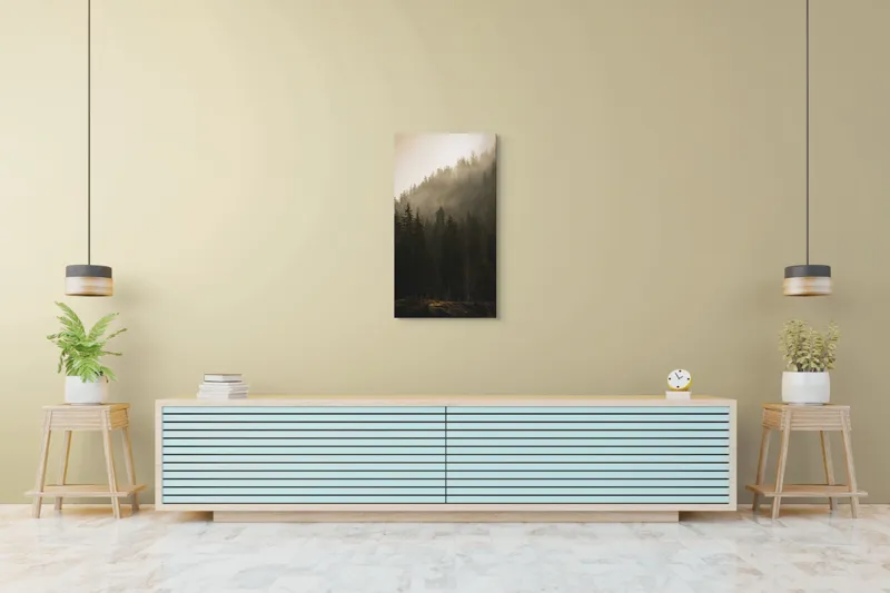 Tablou Canvas, "Ceața mistică printre brazi falnici", Pini, Ceață, Amurg, Natură, Mister, Siluete, Calm, Frumusețe, Pădure, Umbre, 50 x 90 cm – poza 6