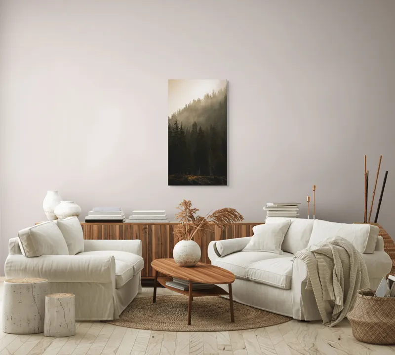 Tablou Canvas, "Ceața mistică printre brazi falnici", Pini, Ceață, Amurg, Natură, Mister, Siluete, Calm, Frumusețe, Pădure, Umbre, 50 x 90 cm – poza 7