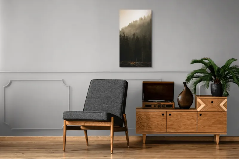 Tablou Canvas, "Ceața mistică printre brazi falnici", Pini, Ceață, Amurg, Natură, Mister, Siluete, Calm, Frumusețe, Pădure, Umbre, 50 x 90 cm – poza 8