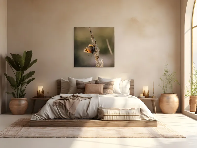 Tablou Canvas, "Fluture pe spicul de grâu uscat", Fluture, Aripi, Portocaliu, Negru, Frumusețe, Natură, Delicatețe, Grație, Fragilitate, 100 x 100 cm – poza 4