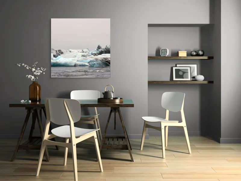 Tablou Canvas, "Gheața albastră sub cer gri", Gheață, Ocean, Frig, Ceață, Albastru, Natură, Peisaj, Pustiu, 100 x 100 cm – poza 6