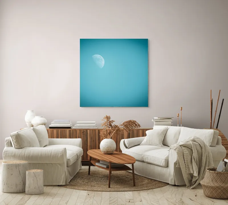 Tablou Canvas, "Luna printre nuanțe de albastru", Lună, Cer, Albastru, Asfințit, Mister, Lumină, 100 x 100 cm – poza 3