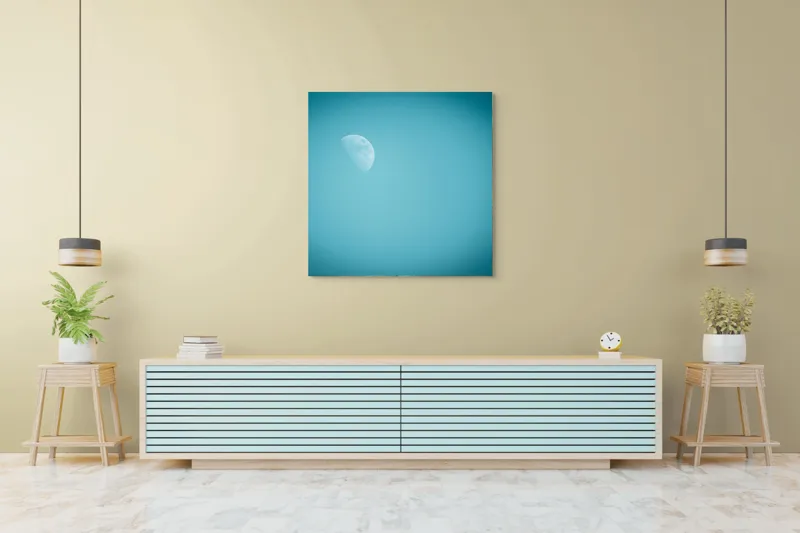 Tablou Canvas, "Luna printre nuanțe de albastru", Lună, Cer, Albastru, Asfințit, Mister, Lumină, 100 x 100 cm – poza 5