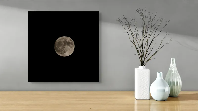 Tablou Canvas, "Luna plină pe cerul nopții", Lună, Noapte, Cer, Întuneric, Mister, Lumină, Frumusețe, Sfericitate, Tăcere, Solitudine, 50 x 50 cm – poza 3