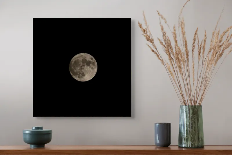 Tablou Canvas, "Luna plină pe cerul nopții", Lună, Noapte, Cer, Întuneric, Mister, Lumină, Frumusețe, Sfericitate, Tăcere, Solitudine, 50 x 50 cm – poza 4