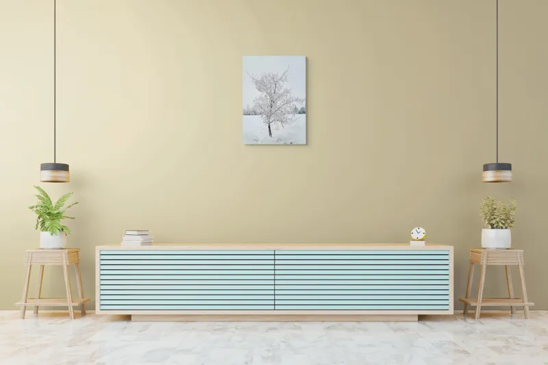 Tablou Canvas, "Pom înghețat într-un peisaj de iarnă", Alb, Înghețat, Singuratic, Rece, Calm, Pur, Fragil, Îngheț, Iarnă, Liniște, 50 x 70 cm – poza 6