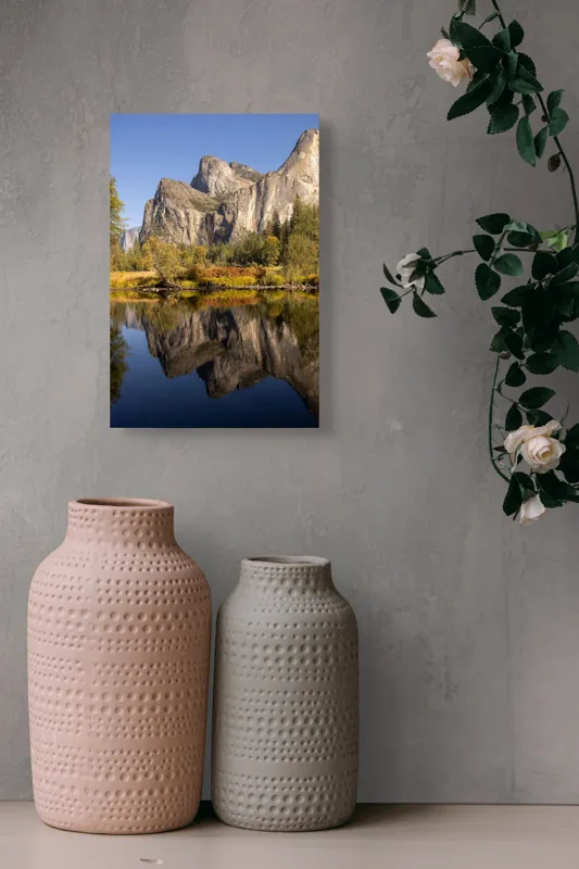 Tablou Canvas, "Reflecții ale măreției naturale montane", Stânci, Reflecție, Apă, Cer, Pădure, Munți, Toamnă, Peisaj, 26 x 39 cm – poza 6