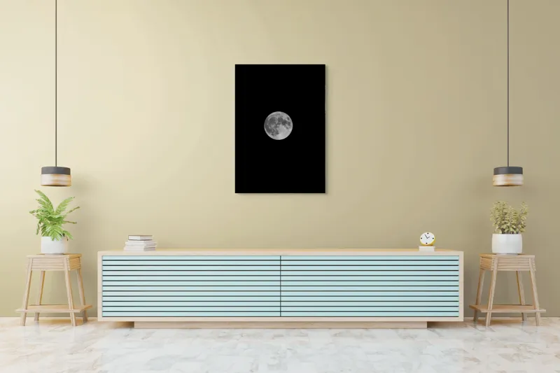 Tablou Canvas, "Luna plină strălucind în noapte", Lună, Plenilună, Noapte, Cer, Mister, Lumină, Umbre, Fascinație, Caleidoscop, Seninătate, 70 x 100 cm – poza 5