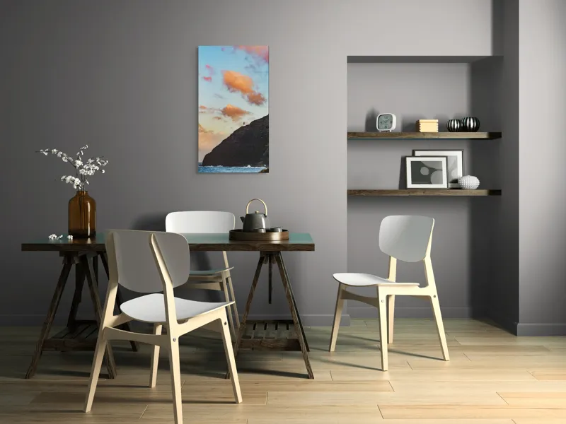 Tablou Canvas, "Far de veghe pe promontoriu stâncos", Ocean, Stâncă, Apus, Nor, Far, Cer, Valuri, Peisaj, Culoare, Contrast, 50 x 90 cm – poza 4