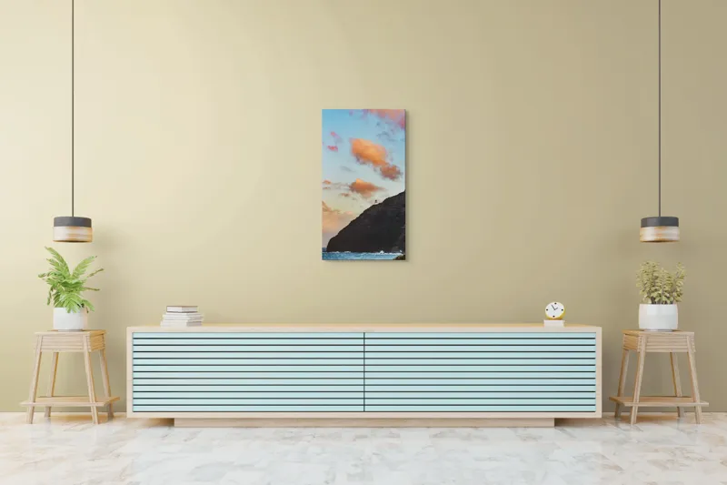 Tablou Canvas, "Far de veghe pe promontoriu stâncos", Ocean, Stâncă, Apus, Nor, Far, Cer, Valuri, Peisaj, Culoare, Contrast, 50 x 90 cm – poza 6