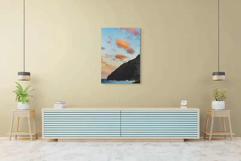 Tablou Canvas, "Far de veghe pe promontoriu stâncos", Ocean, Stâncă, Apus, Nor, Far, Cer, Valuri, Peisaj, Culoare, Contrast, 70 x 100 cm – poza 5