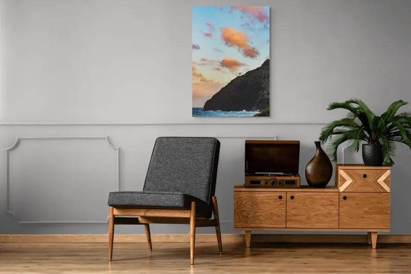 Tablou Canvas, "Far de veghe pe promontoriu stâncos", Ocean, Stâncă, Apus, Nor, Far, Cer, Valuri, Peisaj, Culoare, Contrast, 70 x 100 cm – poza 6