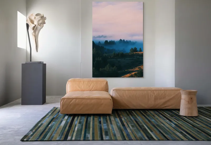 Tablou Canvas, "Văi în ceață la răsărit", Copaci, Ceață, Munți, Cer, Apus, Natură, Siluete, Pădure, 100 x 150 cm – poza 7
