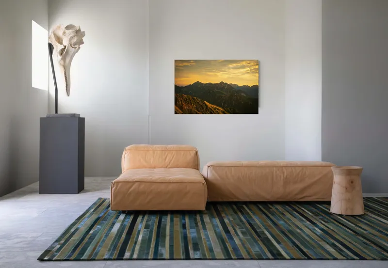 Tablou Canvas, "Lumina aurie peste munții tăcuți", Cer, Munți, Apus, Peisaj, Lumină, Vârfuri, Natură, Pitoresc, Coline, Umbre, 90 x 50 cm – poza 8