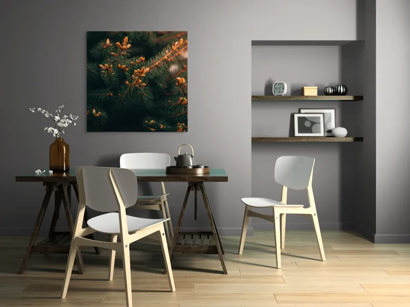 Tablou Canvas, "Brăduțul primăverii înmugurind discret", Verde, Ace, Muguri, Natural, Proaspăt, Textură, Frunziș., 100 x 100 cm – poza 6