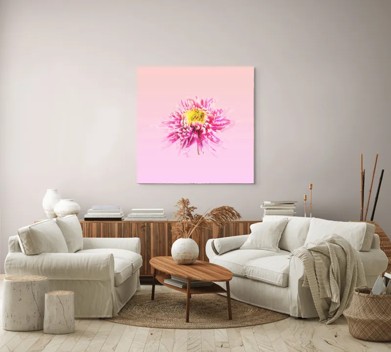 Tablou Canvas, "Floare roz pe fond pastelat", Floare, Roz, Galben, Petale, Pastel, Delicat, Artă, Natură, Gradient, Estetică, 100 x 100 cm – poza 3
