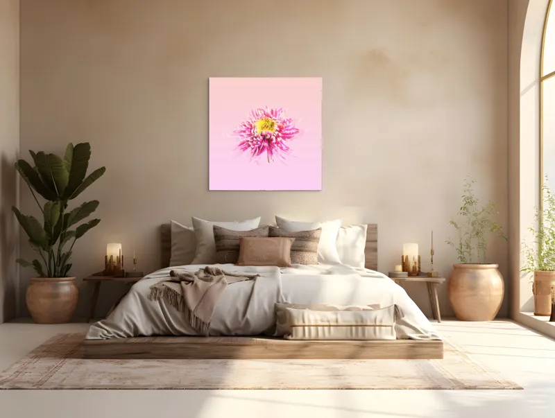 Tablou Canvas, "Floare roz pe fond pastelat", Floare, Roz, Galben, Petale, Pastel, Delicat, Artă, Natură, Gradient, Estetică, 100 x 100 cm – poza 4