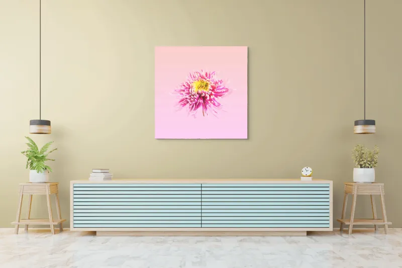 Tablou Canvas, "Floare roz pe fond pastelat", Floare, Roz, Galben, Petale, Pastel, Delicat, Artă, Natură, Gradient, Estetică, 100 x 100 cm – poza 5