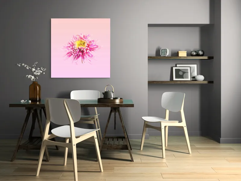 Tablou Canvas, "Floare roz pe fond pastelat", Floare, Roz, Galben, Petale, Pastel, Delicat, Artă, Natură, Gradient, Estetică, 100 x 100 cm – poza 6