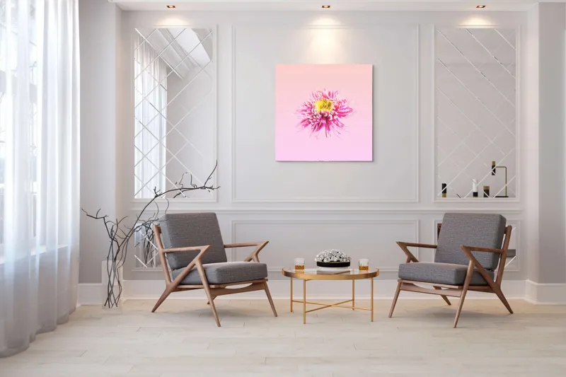 Tablou Canvas, "Floare roz pe fond pastelat", Floare, Roz, Galben, Petale, Pastel, Delicat, Artă, Natură, Gradient, Estetică, 100 x 100 cm – poza 7