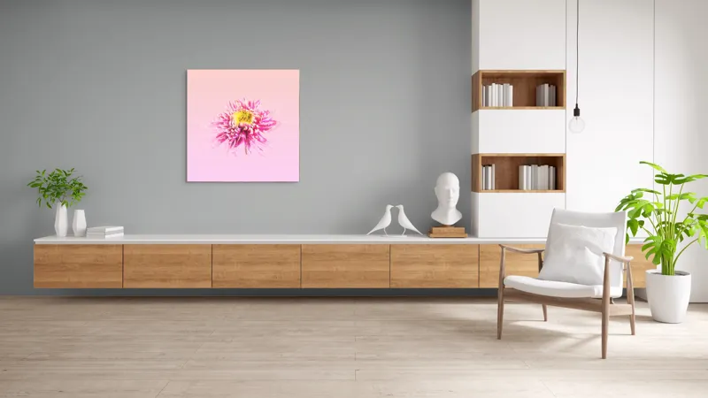 Tablou Canvas, "Floare roz pe fond pastelat", Floare, Roz, Galben, Petale, Pastel, Delicat, Artă, Natură, Gradient, Estetică, 100 x 100 cm – poza 8