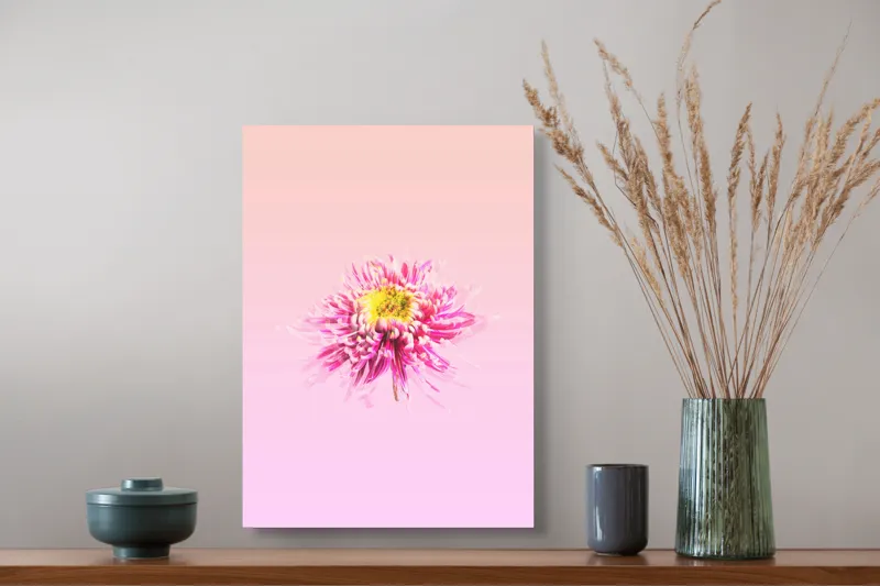 Tablou Canvas, "Floare roz pe fond pastelat", Floare, Roz, Galben, Petale, Pastel, Delicat, Artă, Natură, Gradient, Estetică, 39 x 54 cm – poza 3