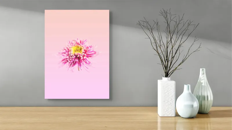 Tablou Canvas, "Floare roz pe fond pastelat", Floare, Roz, Galben, Petale, Pastel, Delicat, Artă, Natură, Gradient, Estetică, 39 x 54 cm – poza 4