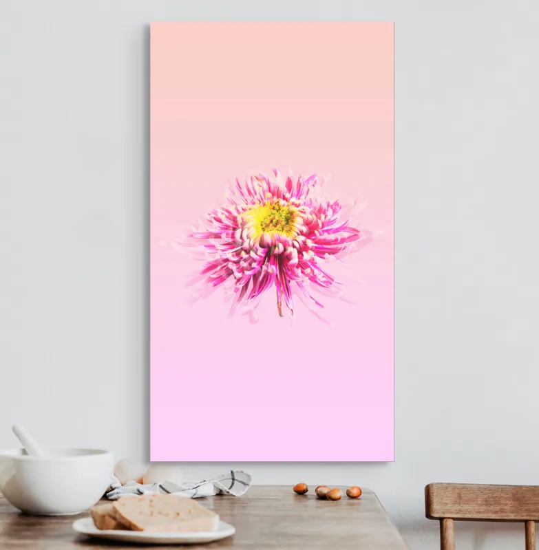 Tablou Canvas, "Floare roz pe fond pastelat", Floare, Roz, Galben, Petale, Pastel, Delicat, Artă, Natură, Gradient, Estetică, 50 x 90 cm – poza 3