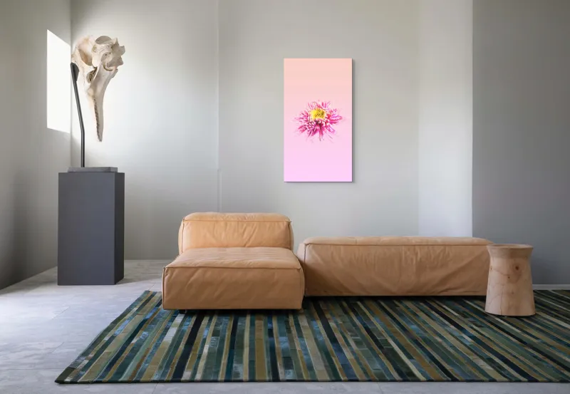 Tablou Canvas, "Floare roz pe fond pastelat", Floare, Roz, Galben, Petale, Pastel, Delicat, Artă, Natură, Gradient, Estetică, 50 x 90 cm – poza 5