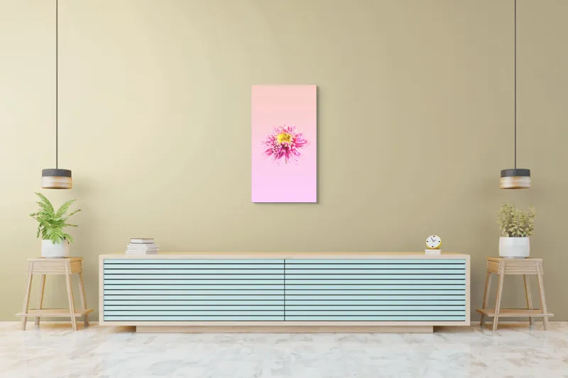 Tablou Canvas, "Floare roz pe fond pastelat", Floare, Roz, Galben, Petale, Pastel, Delicat, Artă, Natură, Gradient, Estetică, 50 x 90 cm – poza 6