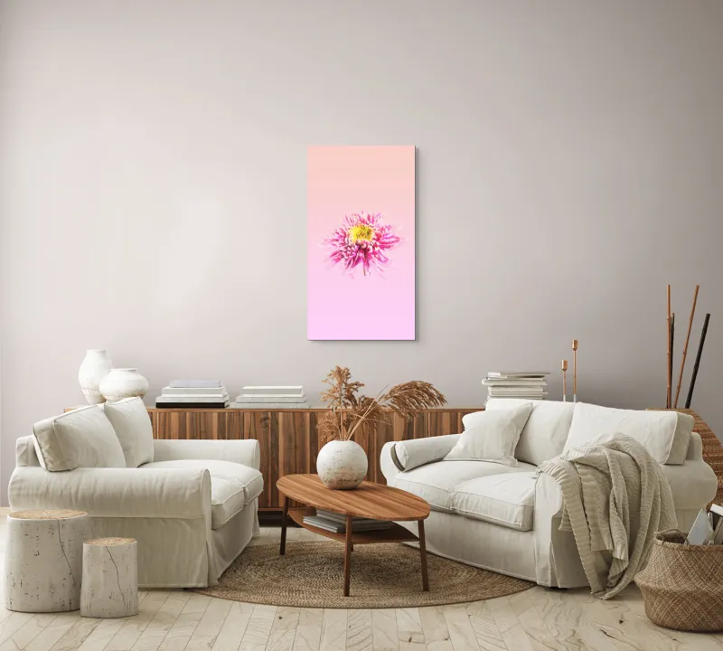Tablou Canvas, "Floare roz pe fond pastelat", Floare, Roz, Galben, Petale, Pastel, Delicat, Artă, Natură, Gradient, Estetică, 50 x 90 cm – poza 7
