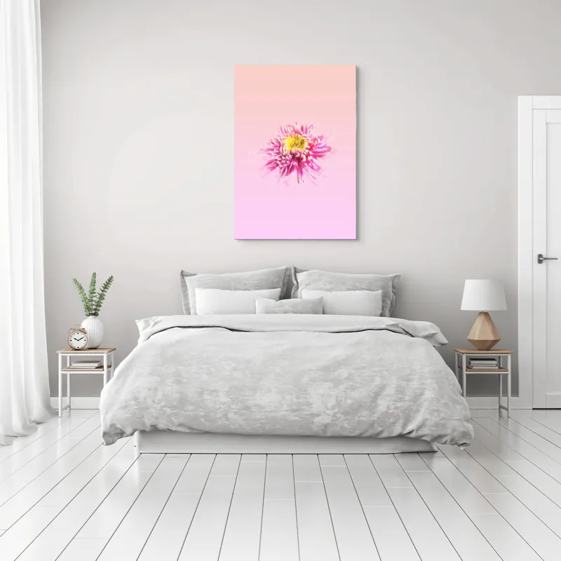 Tablou Canvas, "Floare roz pe fond pastelat", Floare, Roz, Galben, Petale, Pastel, Delicat, Artă, Natură, Gradient, Estetică, 70 x 100 cm – poza 3