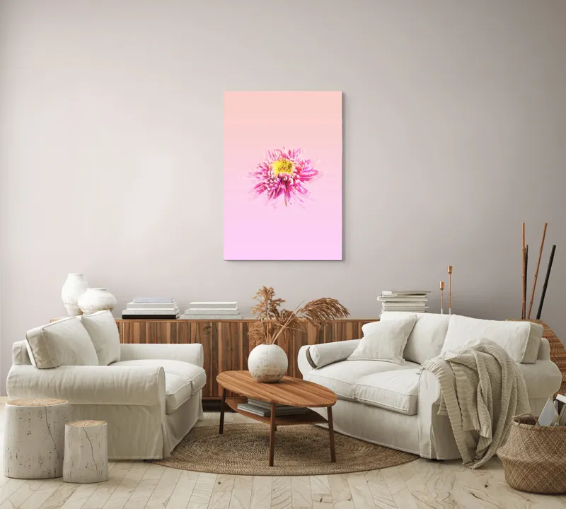 Tablou Canvas, "Floare roz pe fond pastelat", Floare, Roz, Galben, Petale, Pastel, Delicat, Artă, Natură, Gradient, Estetică, 70 x 100 cm – poza 4