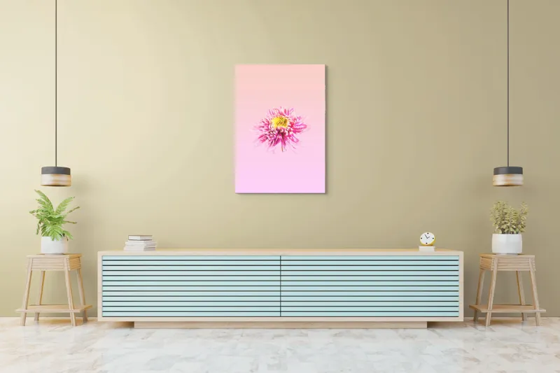Tablou Canvas, "Floare roz pe fond pastelat", Floare, Roz, Galben, Petale, Pastel, Delicat, Artă, Natură, Gradient, Estetică, 70 x 100 cm – poza 5