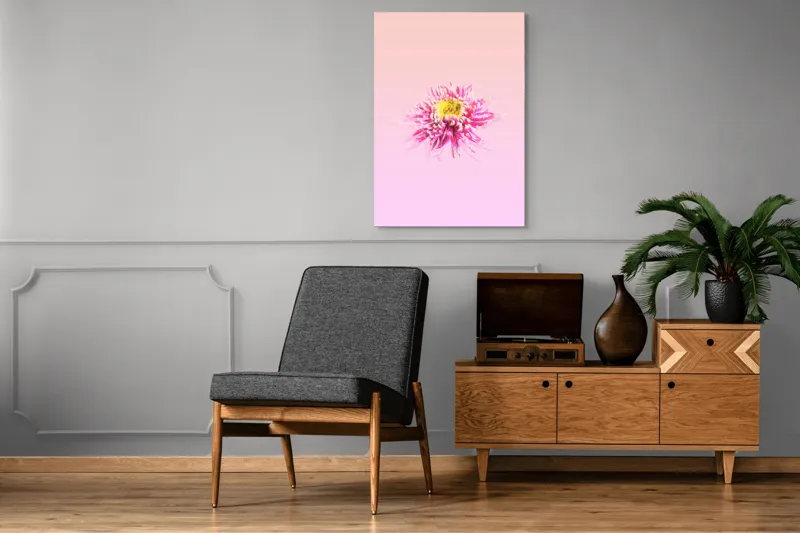 Tablou Canvas, "Floare roz pe fond pastelat", Floare, Roz, Galben, Petale, Pastel, Delicat, Artă, Natură, Gradient, Estetică, 70 x 100 cm – poza 6
