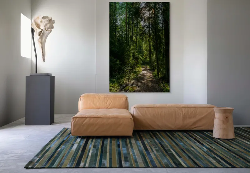 Tablou Canvas, "Razele soarelui prin desișul pădurii", Pădure, Potecă, Lumină, Umbre, Copaci, Verdeață, Tranquilitate, Natură, Aventură., 100 x 150 cm – poza 7