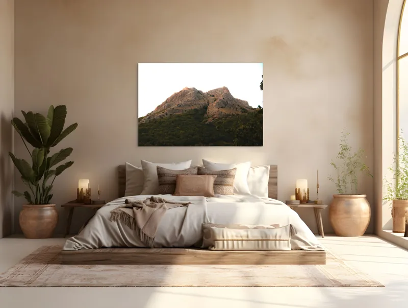 Tablou Canvas, "Muntele scăldat în lumina apusului", Piatra, Stâncoasă, Verzișoare, Abruptă, Luminoasă, 150 x 100 cm – poza 4
