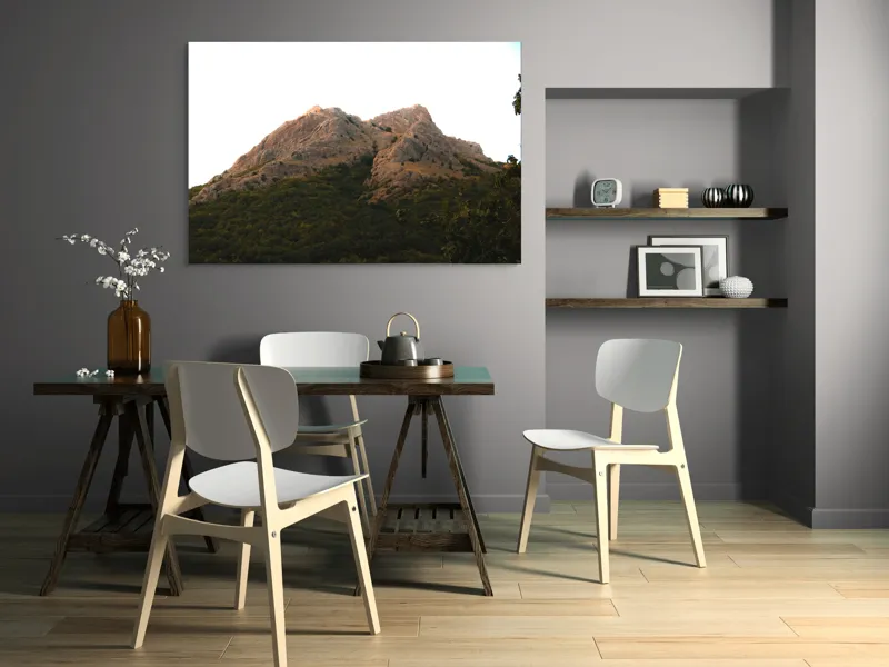 Tablou Canvas, "Muntele scăldat în lumina apusului", Piatra, Stâncoasă, Verzișoare, Abruptă, Luminoasă, 150 x 100 cm – poza 5