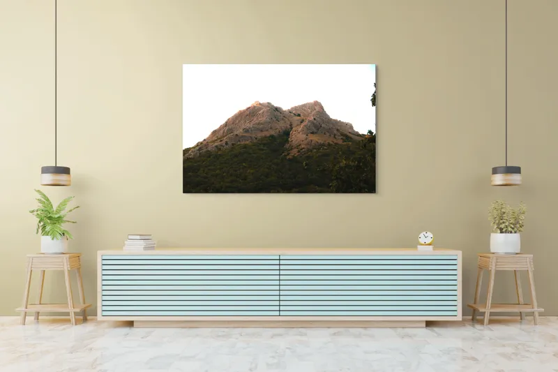 Tablou Canvas, "Muntele scăldat în lumina apusului", Piatra, Stâncoasă, Verzișoare, Abruptă, Luminoasă, 150 x 100 cm – poza 6