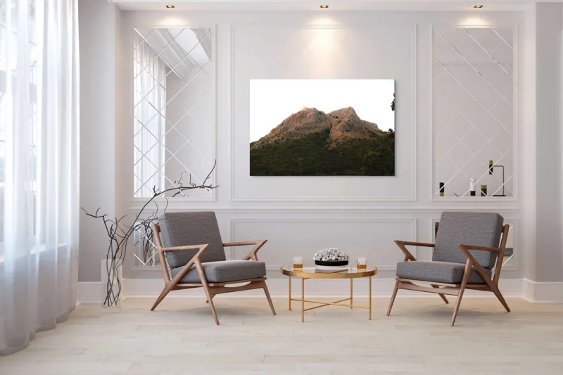 Tablou Canvas, "Muntele scăldat în lumina apusului", Piatra, Stâncoasă, Verzișoare, Abruptă, Luminoasă, 150 x 100 cm – poza 7