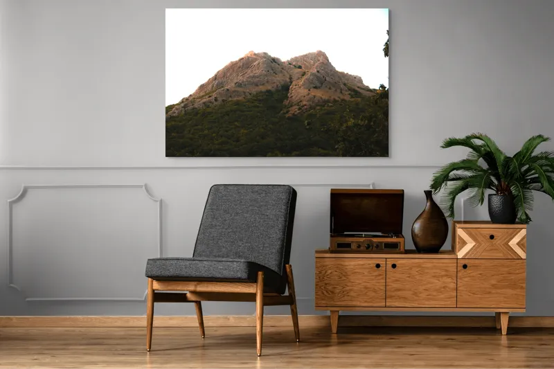 Tablou Canvas, "Muntele scăldat în lumina apusului", Piatra, Stâncoasă, Verzișoare, Abruptă, Luminoasă, 150 x 100 cm – poza 8